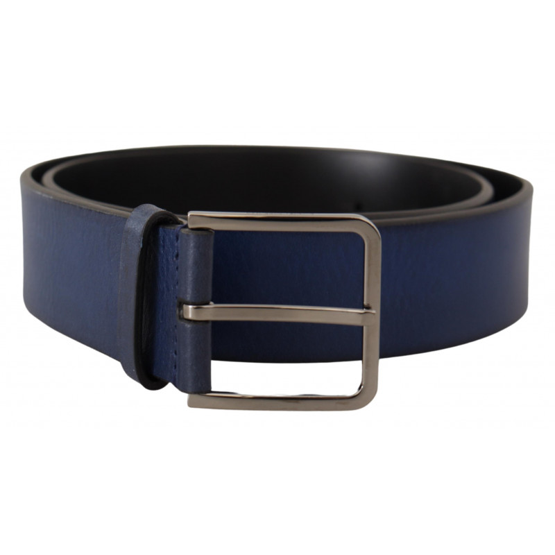 Cintura classica pelle vitello blu fibbia metallo argentato - 85 CM