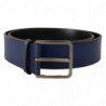 Cintura classica pelle vitello blu fibbia metallo argentato - 85 CM