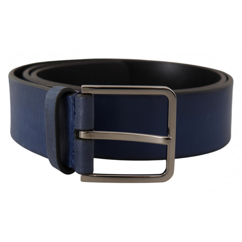 Cintura classica pelle vitello blu fibbia metallo argentato - 90 CM
