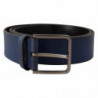 Cintura classica pelle vitello blu fibbia metallo argentato - 90 CM