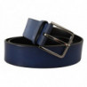 Cintura classica pelle vitello blu fibbia metallo argentato - 90 CM