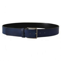 Cintura classica pelle vitello blu fibbia metallo argentato - 90 CM