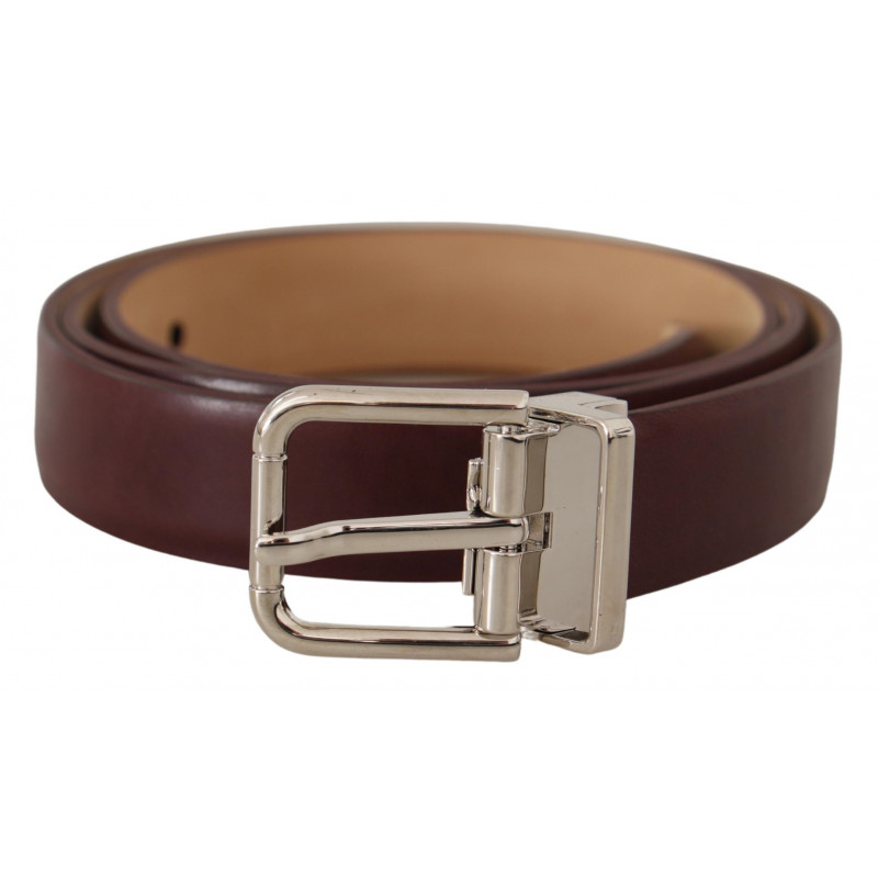 Cintura fibbia metallo argentato pelle vitello marrone scuro - 100