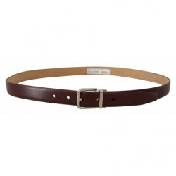 Cintura fibbia metallo argentato pelle vitello marrone scuro - 100