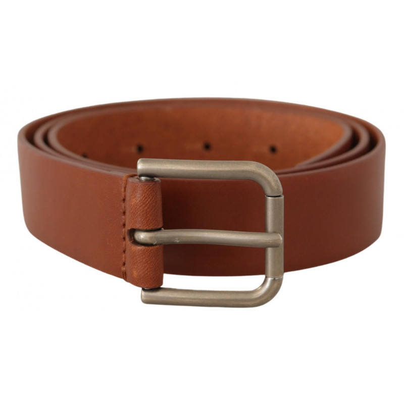 Cintura fibbia metallo color argento pelle vitello marrone - 90 CM