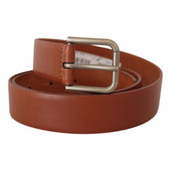 Cintura fibbia metallo color argento pelle vitello marrone - 90 CM