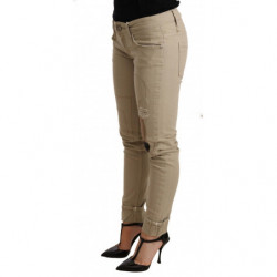 Pantaloni piegati slim fit fondo cotone denim beige - W26 - IT40
