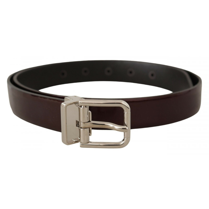 Cintura fibbia metallo argentato pelle verniciata marrone - 90 CM /