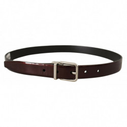 Cintura fibbia metallo argentato pelle verniciata marrone - 90 CM /