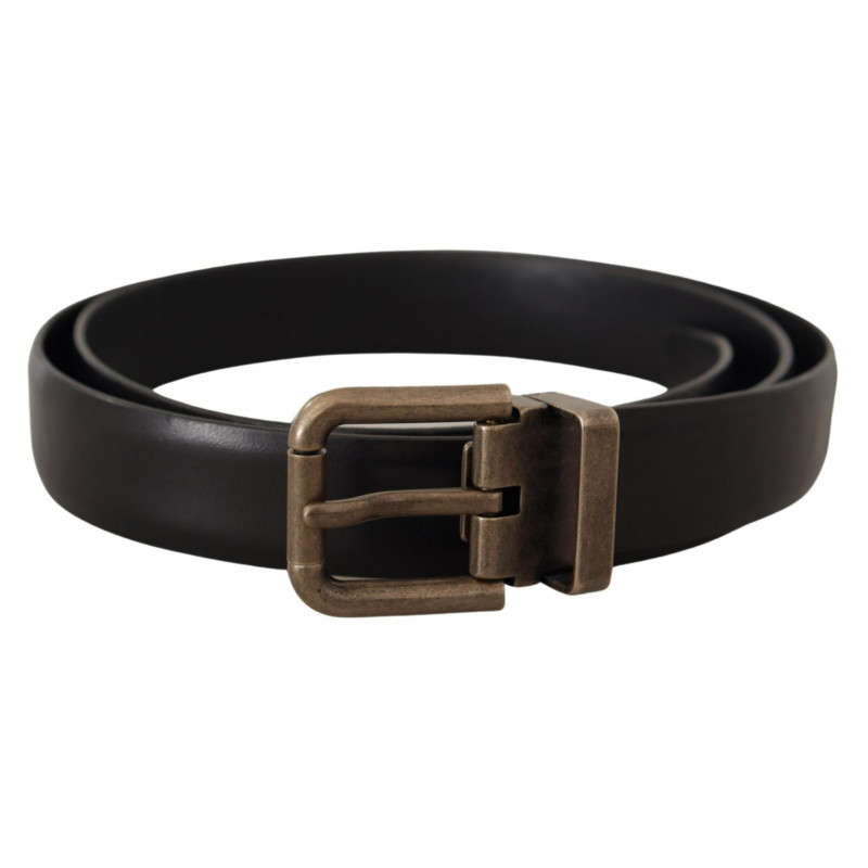 Cintura fibbia scatola ottone spazzolato pelle vitello nera - 90 CM