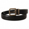 Cintura fibbia scatola ottone spazzolato pelle vitello nera - 90 CM