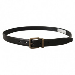 Cintura fibbia scatola ottone spazzolato pelle vitello nera - 90 CM