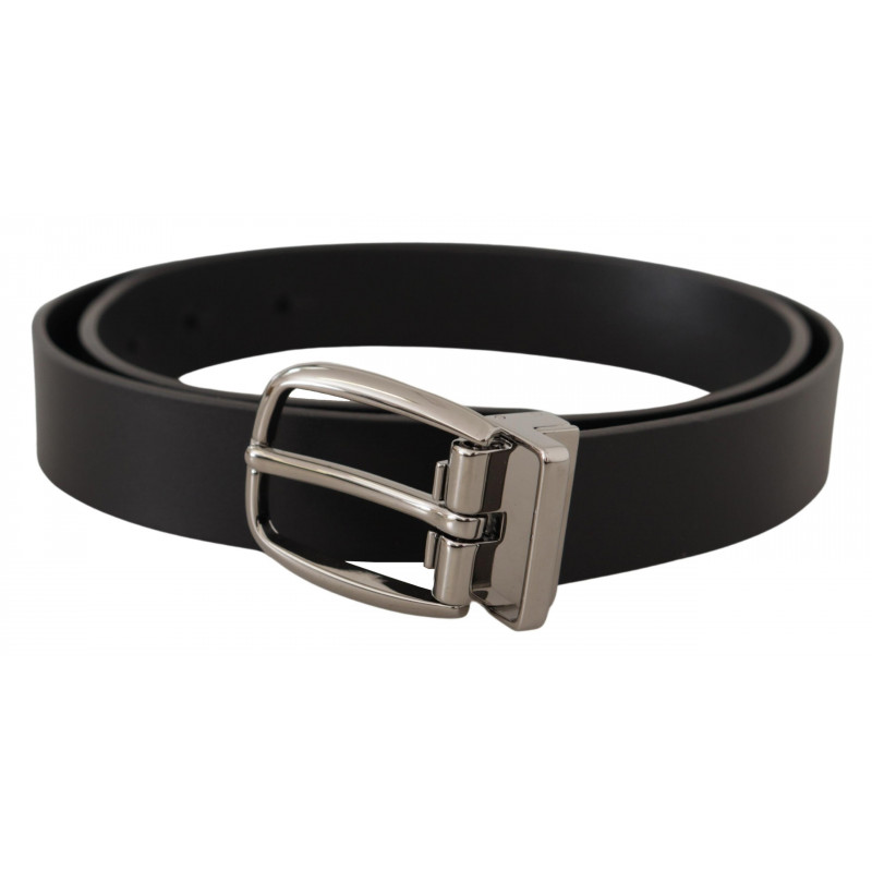 Cintura classica pelle vitello nera metallo argentato - 80 CM / 32