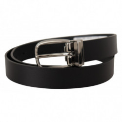 Cintura classica pelle vitello nera metallo argentato - 80 CM / 32