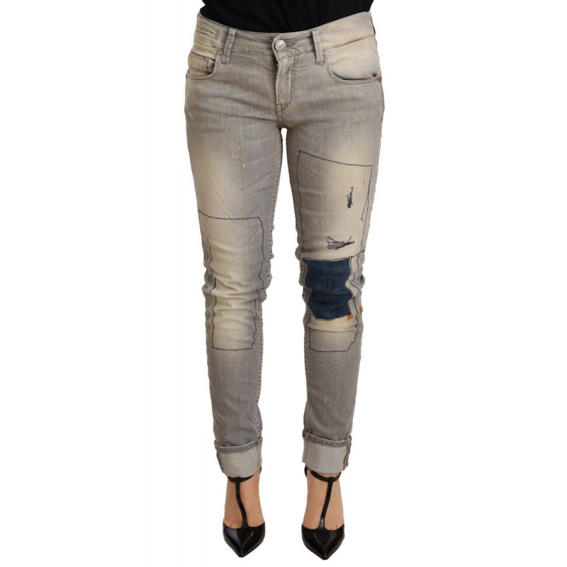 Pantaloni denim da donna orlo piegato slim fit cotone grigio - W26