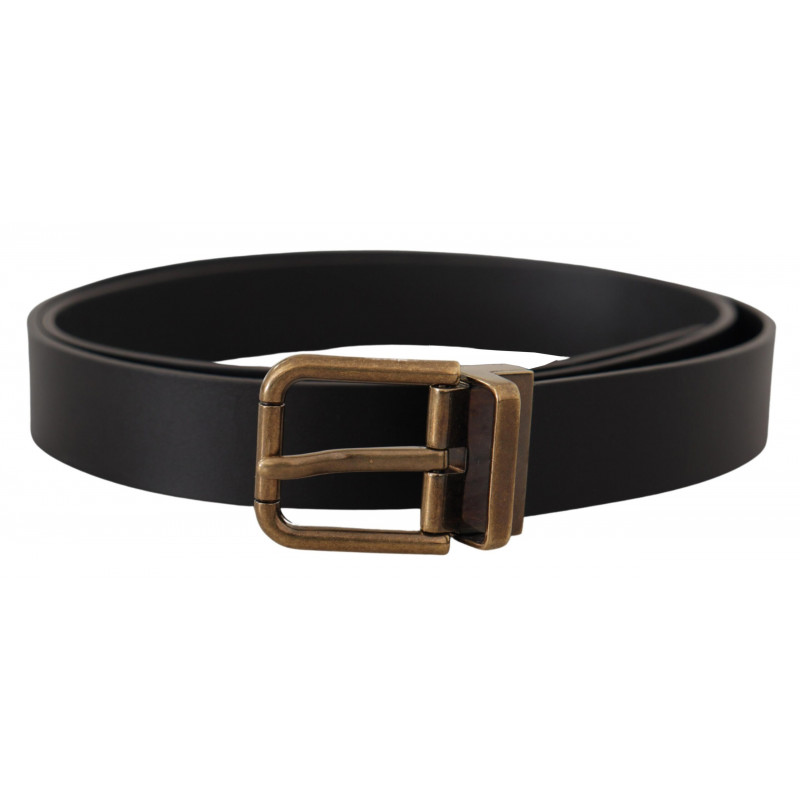 Cintura fibbia scatola metallo ottone pelle nera - 90 CM / 36 INCHES