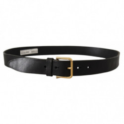 Cintura fibbia metallo logo tono oro pelle nera - 90 CM / 36 INCHES