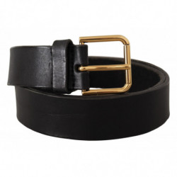 Cintura fibbia metallo logo tono oro pelle nera - 90 CM / 36 INCHES