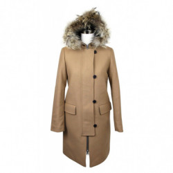 Cappotto da donna lana Kurt color cammello cappuccio pelliccia - IT40