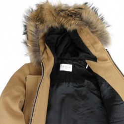 Cappotto da donna lana Kurt color cammello cappuccio pelliccia - IT40