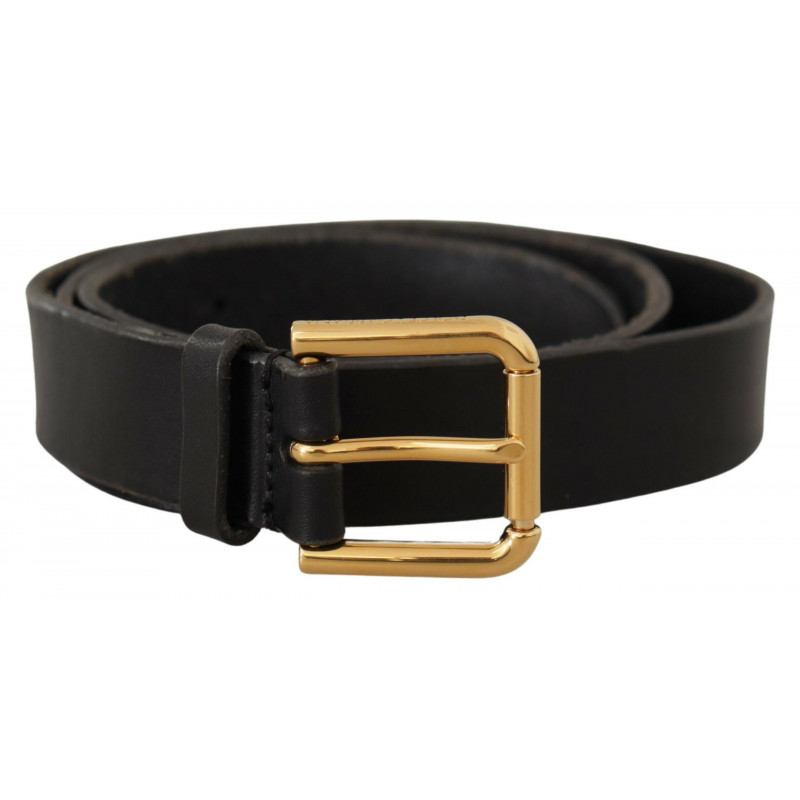 Cintura con logo in metallo dorato in pelle nera - 90 CM / 36 INCHES