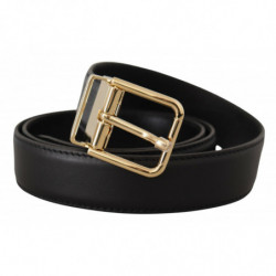 Cintura fibbia logo metallo dorato pelle classica nera - 90 CM / 36