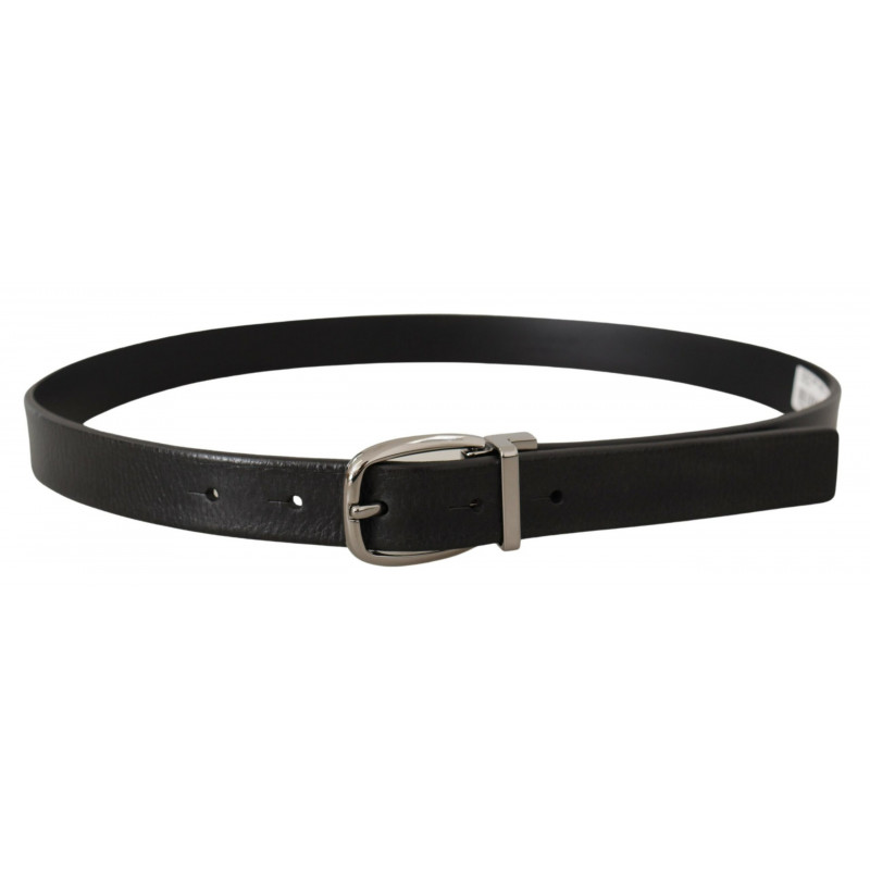 Cintura fibbia logo metallo cromato argento pelle nera - 80 CM / 32