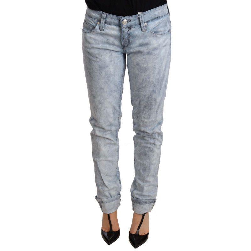 Pantaloni denim orlo piegato cotone lavato azzurro - W26 - IT40