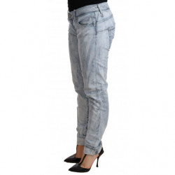 Pantaloni denim orlo piegato cotone lavato azzurro - W26 - IT40