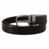 Cintura fibbia logo metallo cromato argento pelle nera - 80 CM / 32