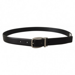 Cintura fibbia logo metallo cromato argento pelle nera - 80 CM / 32