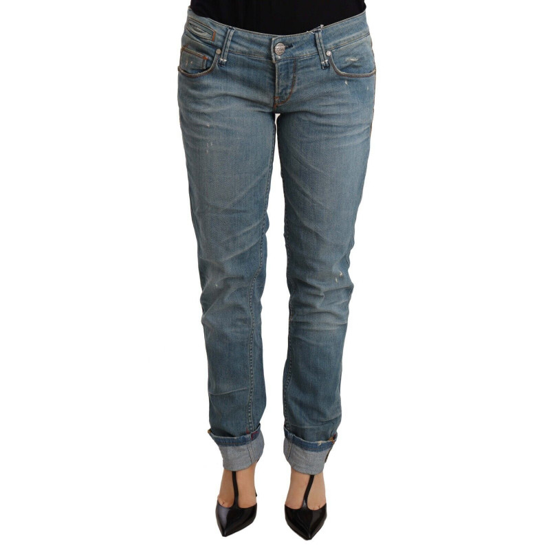 Pantaloni da donna in cotone lavato blu con orlo piegato - W26 - IT40