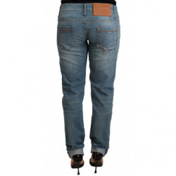 Pantaloni da donna in cotone lavato blu con orlo piegato - W26 - IT40
