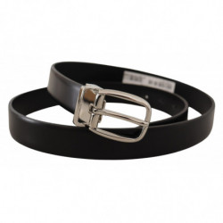 Cintura fibbia metallo tono argento pelle nera solida - 95 CM / 38