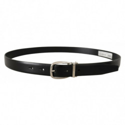 Cintura fibbia metallo tono argento pelle nera solida - 95 CM / 38
