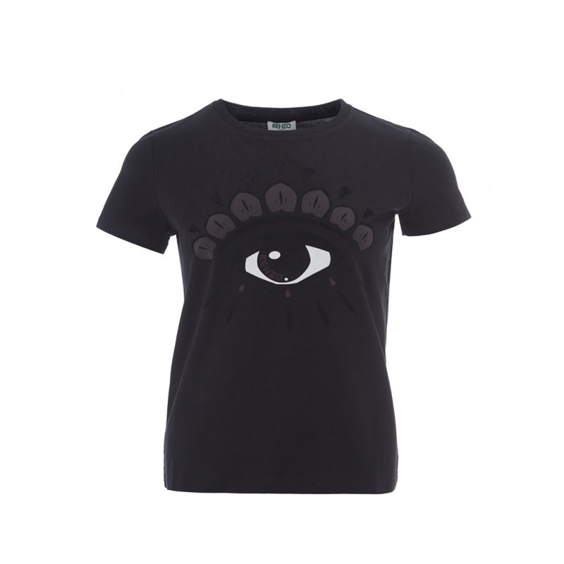 T-shirt nera in cotone stampato con occhi - M