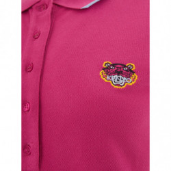 Polo in piquet di cotone rosa con ricamo tigre - M