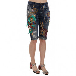 Pantaloncini Capri in cristallo a vita media in denim blu - IT40 - XS