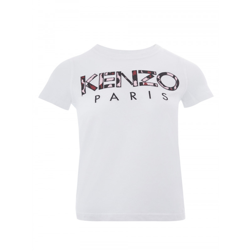 T-shirt Bianca in Cotone con Logo Camouflage Applicato - XS