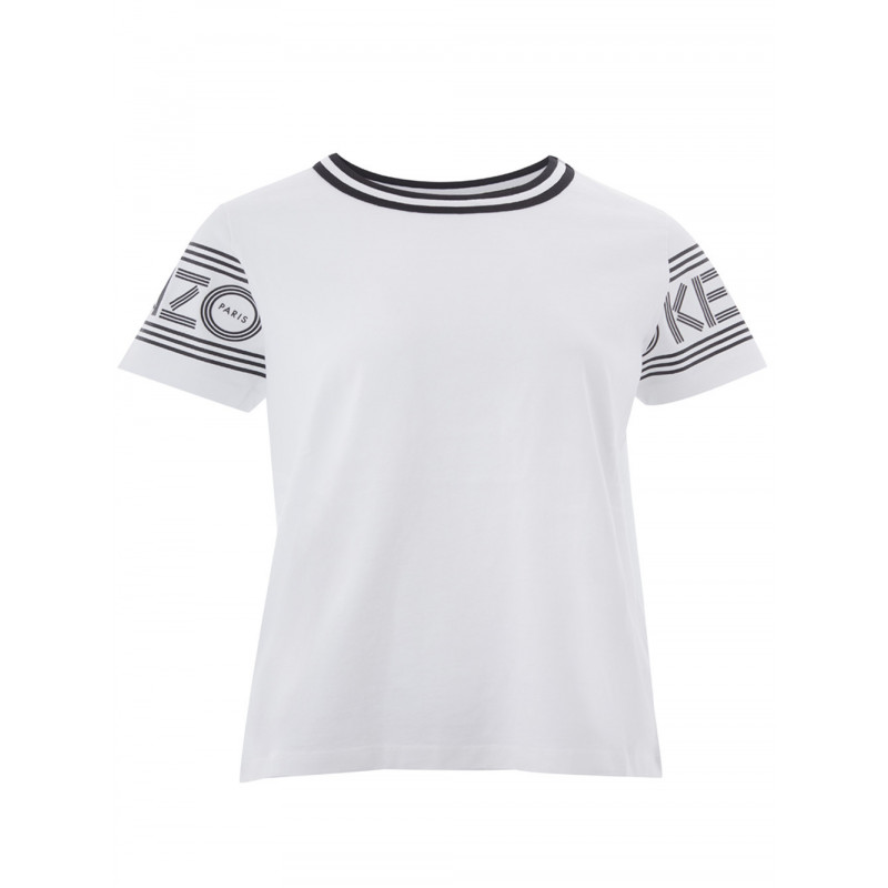 T-shirt in cotone bianco con logo a contrasto - S