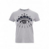 T-shirt in cotone grigio con stampa con occhi davanti - S