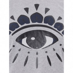 T-shirt in cotone grigio con stampa con occhi davanti - S