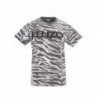 T-shirt grigia in cotone con stampa animalier in metallo allover - L