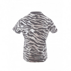 T-shirt grigia in cotone con stampa animalier in metallo allover - L
