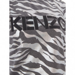 T-shirt grigia in cotone con stampa animalier in metallo allover - L