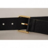 Cintura fibbia metallo logo tono oro pelle vitello nera - 85 CM / 3