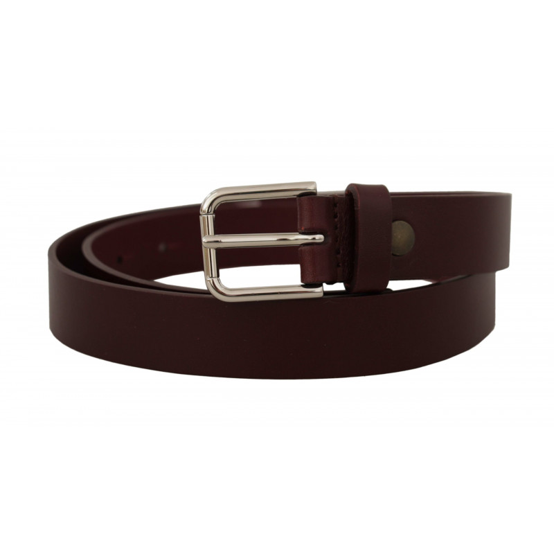 Cintura fibbia metallo color argento pelle vitello marrone - 80 CM