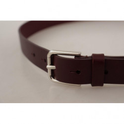 Cintura fibbia metallo color argento pelle vitello marrone - 80 CM