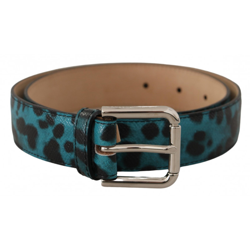 Cintura fibbia metallo logo pelle stampa leopardo blu - 75 CM / 30