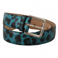 Cintura fibbia metallo logo pelle stampa leopardo blu - 75 CM / 30